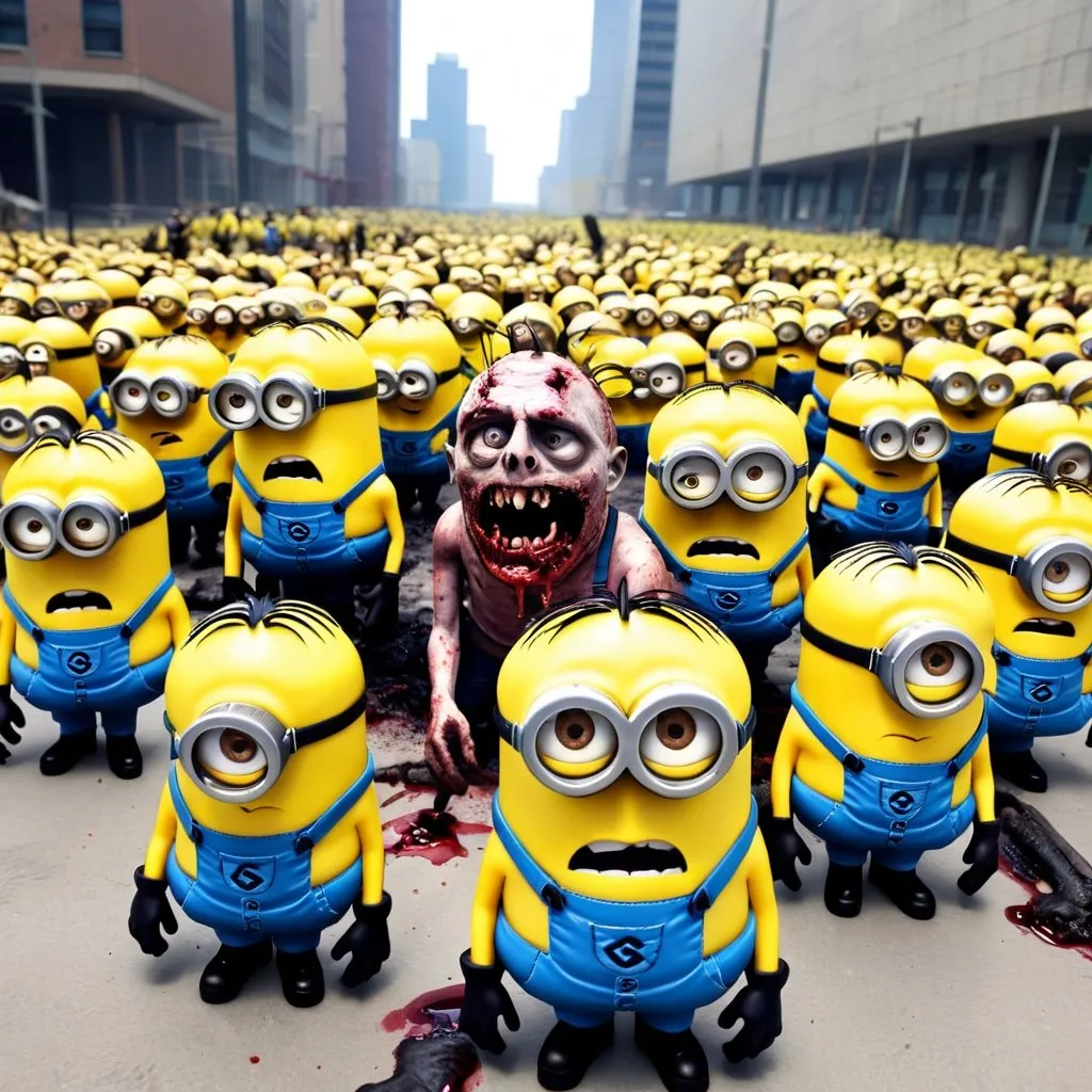 Prompt: Zombie minions and they killed all city’s 