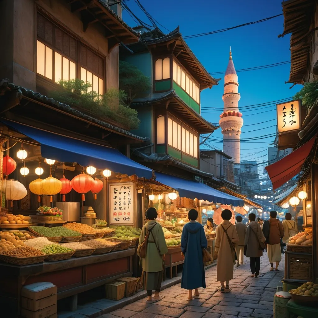 Prompt: Illustrated photography, street photography, desert night market, old Istanbul, stone architecture, nighttime, full of people: Studio Ghibli, Anime Key Visual, by Makoto Shinkai, Deep Color, Intricate, 8k resolution concept art, Natural Lighting, Beautiful Composition; KATSUHIRO OTOMO, GEOF DARROW, YOJI SHINKAWA, Illustration, Sharp Focus, Dramatic Lighting, Trending On Artstation, Cinematic, Elegant, Reflections