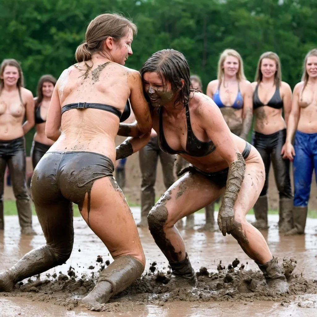 Prompt: hot mud wrestling women