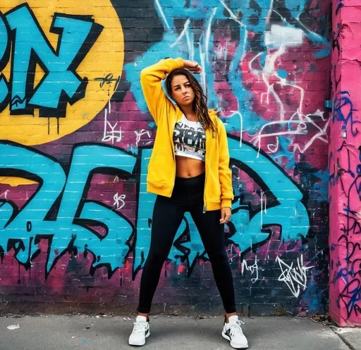 Prompt: (hipster girl rebel), strong pose, fierce expression, graffiti-covered urban backdrop, vibrant street art details, dynamic energy, thoughtful stance, stylish casual attire, modern accessories, expressive emotions, determined vibe, (urban setting), pastel tones combined with bold colors, (highly detailed), capturing the essence of activism, inspiring and rebellious spirit, empowering atmosphere.