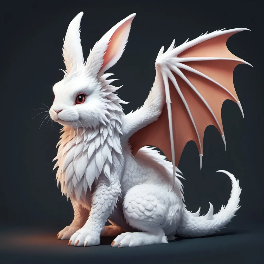 Prompt: A fluffy rabbit dragon  ,dragon wings