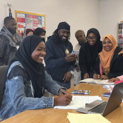 Prompt: make the students bit matures and include people with African race and others with hijab
