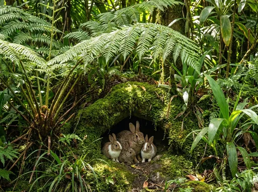 Prompt: in a jungle there lived a small  rabbits famil