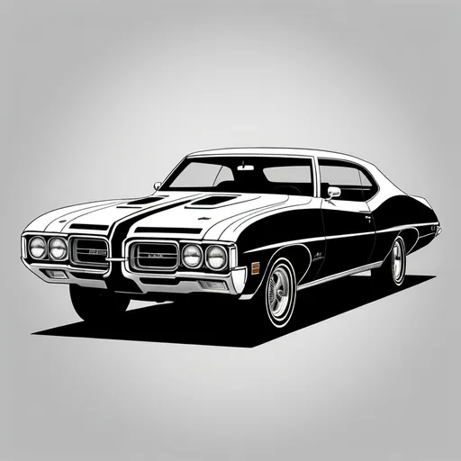 Prompt: (black and white) line art illustration of a classic 1970 Pontiac car, showcasing intricate details of its sleek design, vintage allure, and iconic features, set against a minimal background, crisp lines, elegant curves, high-quality definition, evocative of a timeless automotive masterpiece.