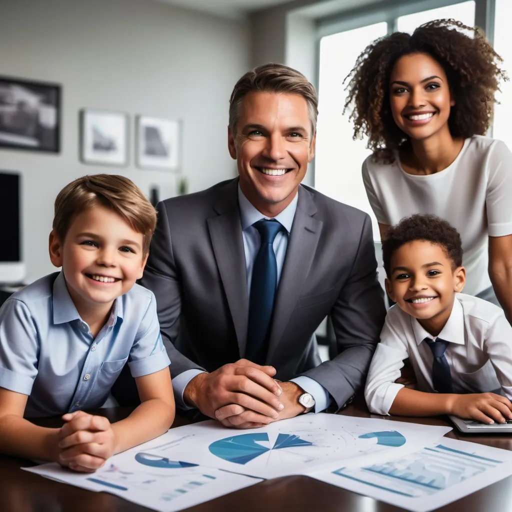 Prompt: Una familia sonriente o un empresario en su oficina, proyectando éxito y seguridad.