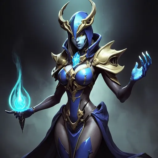 Prompt: wisp warframe as veigar of LoL, breathtaker woman