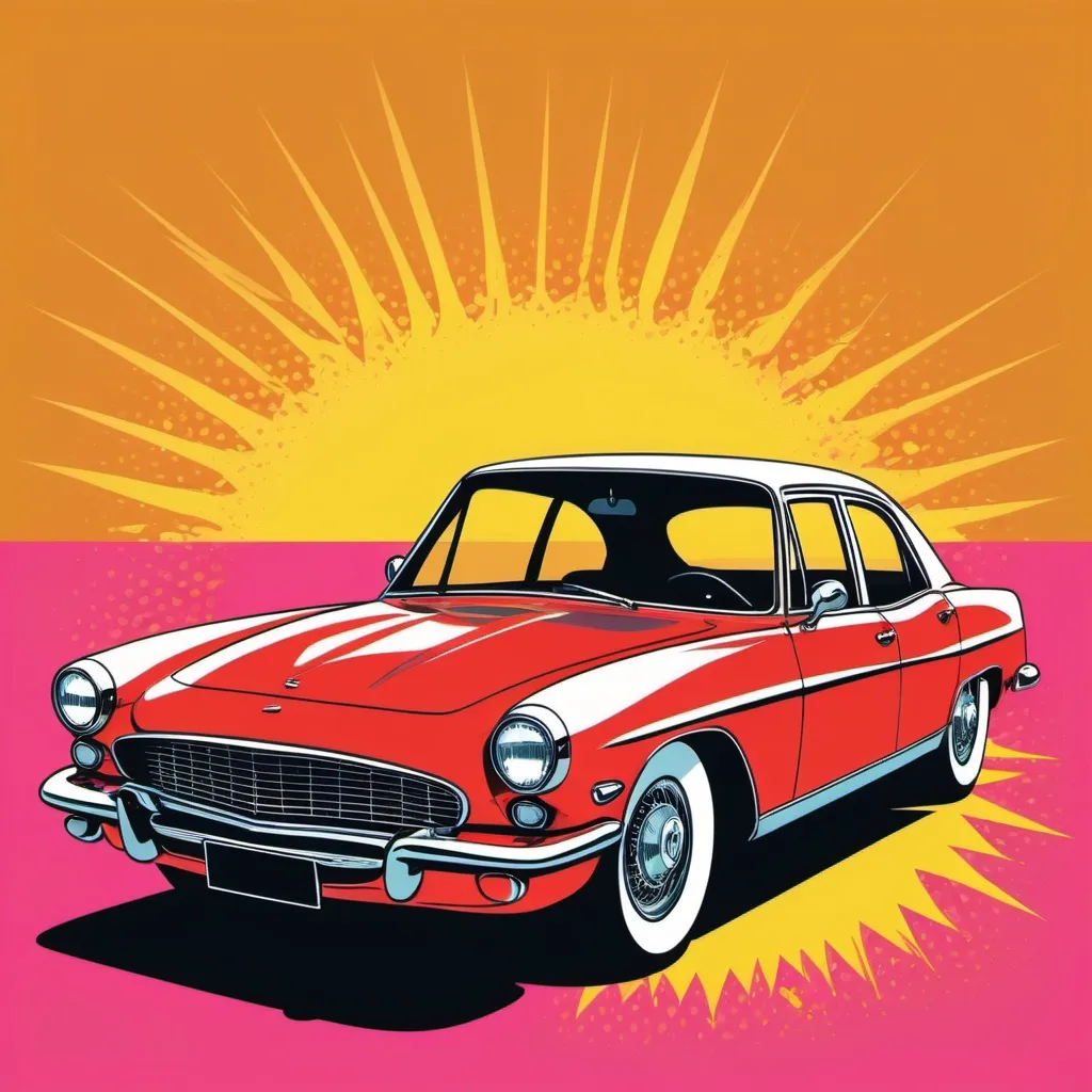 Prompt: pop art style graphics featuring a car 