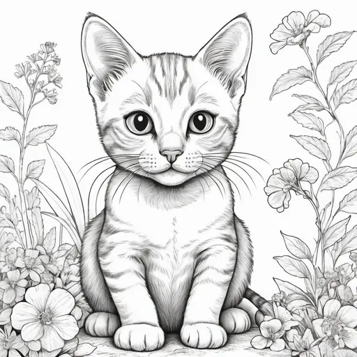 Prompt: Colouring page of small ,beautiful cat
