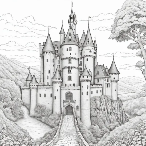Prompt: Colouring Page of castel 