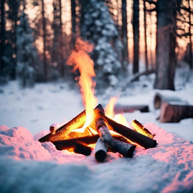 Prompt: 1600x400px camp fire in winter scene