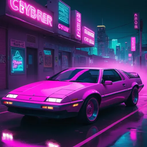 Prompt: A car that a synthwave anesthetic cyber