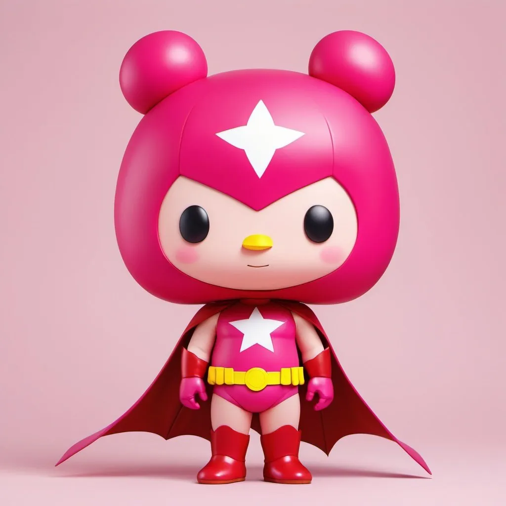 Prompt: Make an pink, human superhero with Sanrio art style.