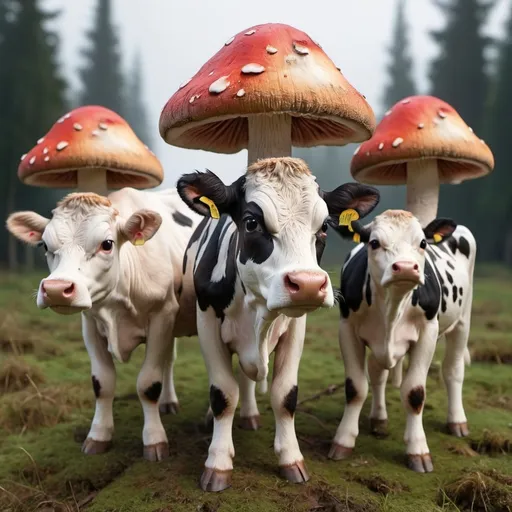 Prompt: Realistic shroom Cows with anxiety