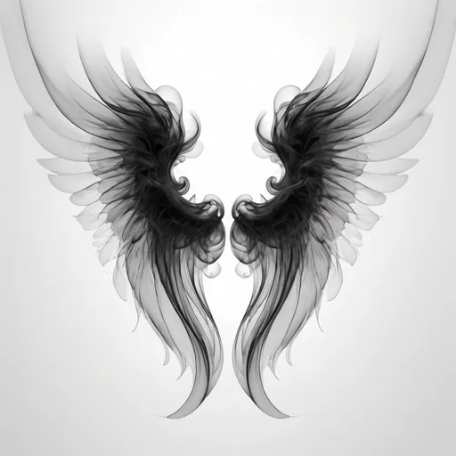 Prompt: angel Wings made out of inky black smoke with white background