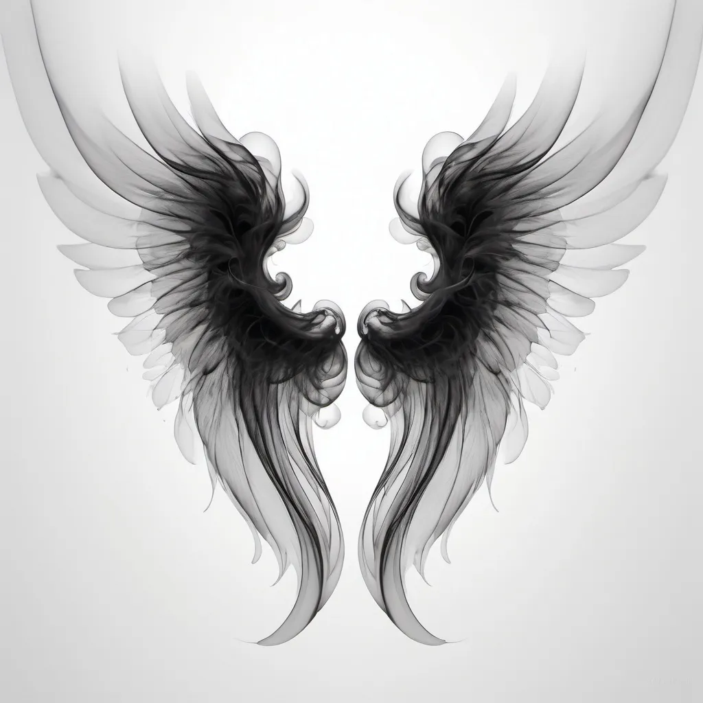 Prompt: angel Wings made out of inky black smoke with white background