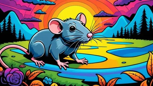 Prompt: rat hallucinating on LSD, landscape frame, cartoonized