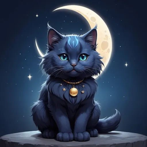 Prompt: Cute furry Dark blue  a 
cat with cesent moon on their forehead