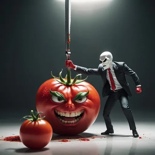 Prompt: super tomatoe being killed by a hitman
