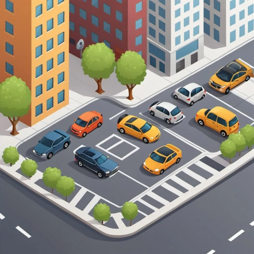 Prompt: Cartoon picture for an Mobile app that will show availible parking lots in cities
