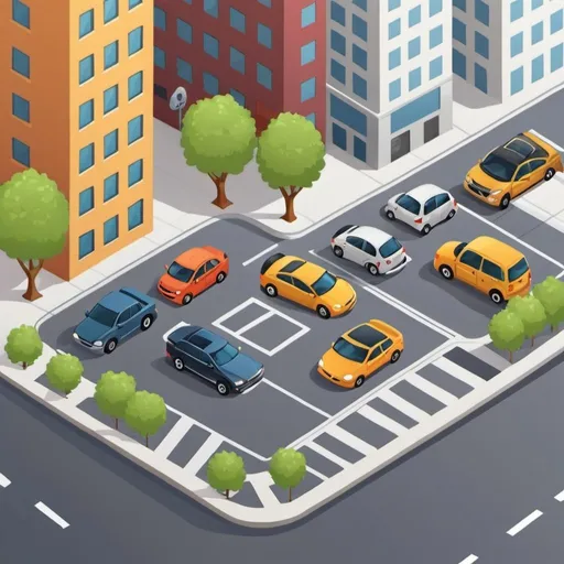 Prompt: Cartoon picture for an Mobile app that will show availible parking lots in cities
