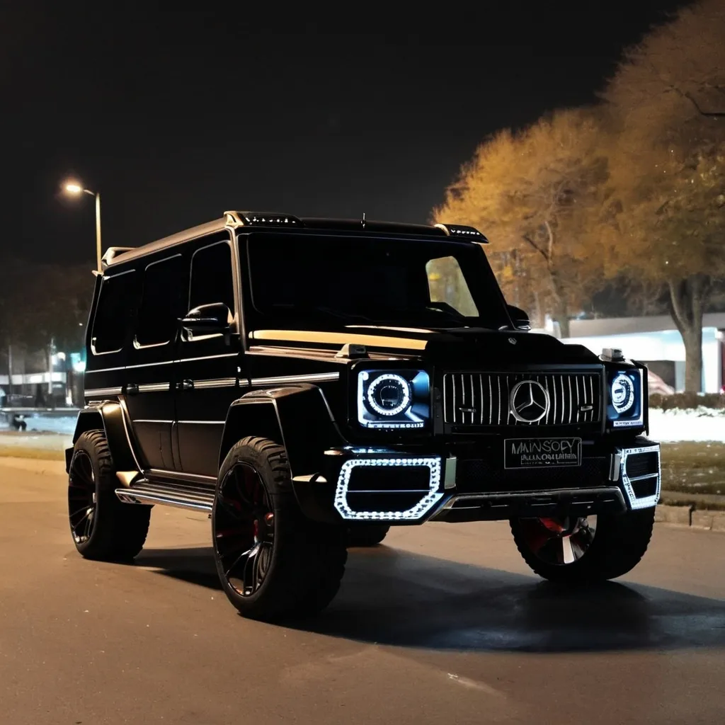 Prompt: Mercedes Benz g63 mansory at night on the bitch