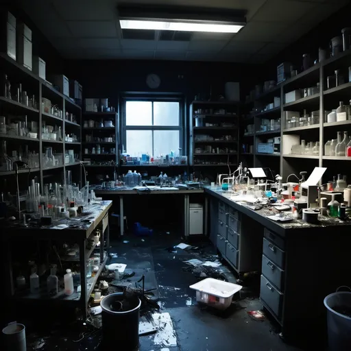 Prompt: "Un laboratorio oscuro y desordenado."
