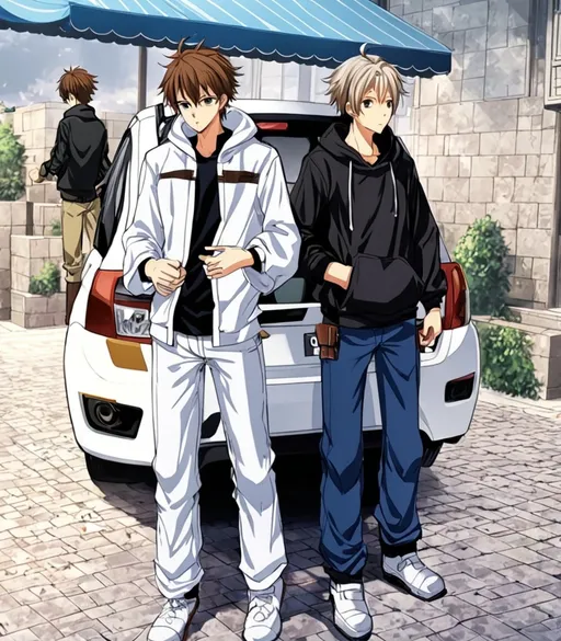 Prompt: anime,boys . Brown and white hairs
