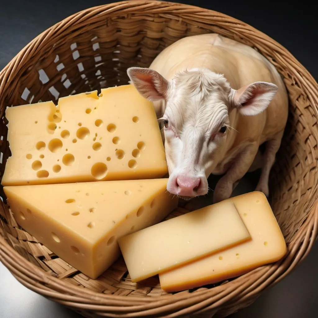 Prompt: The basket case squeezes the cheese with musk glands the size of udders