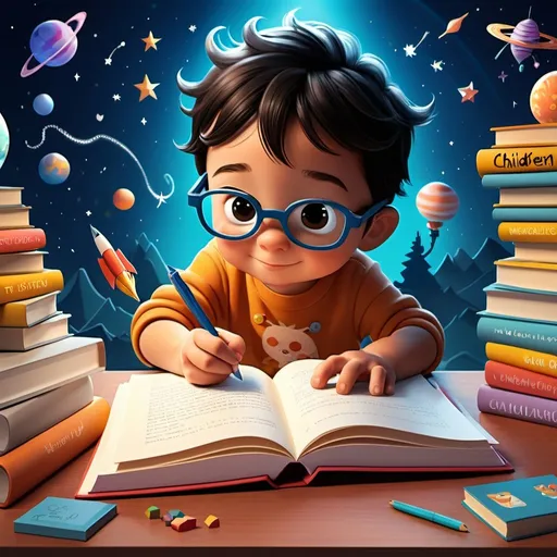 Prompt: A marvelous journey to the world of children book writing with ai.
make it cartoonish
. make it magical and superficial