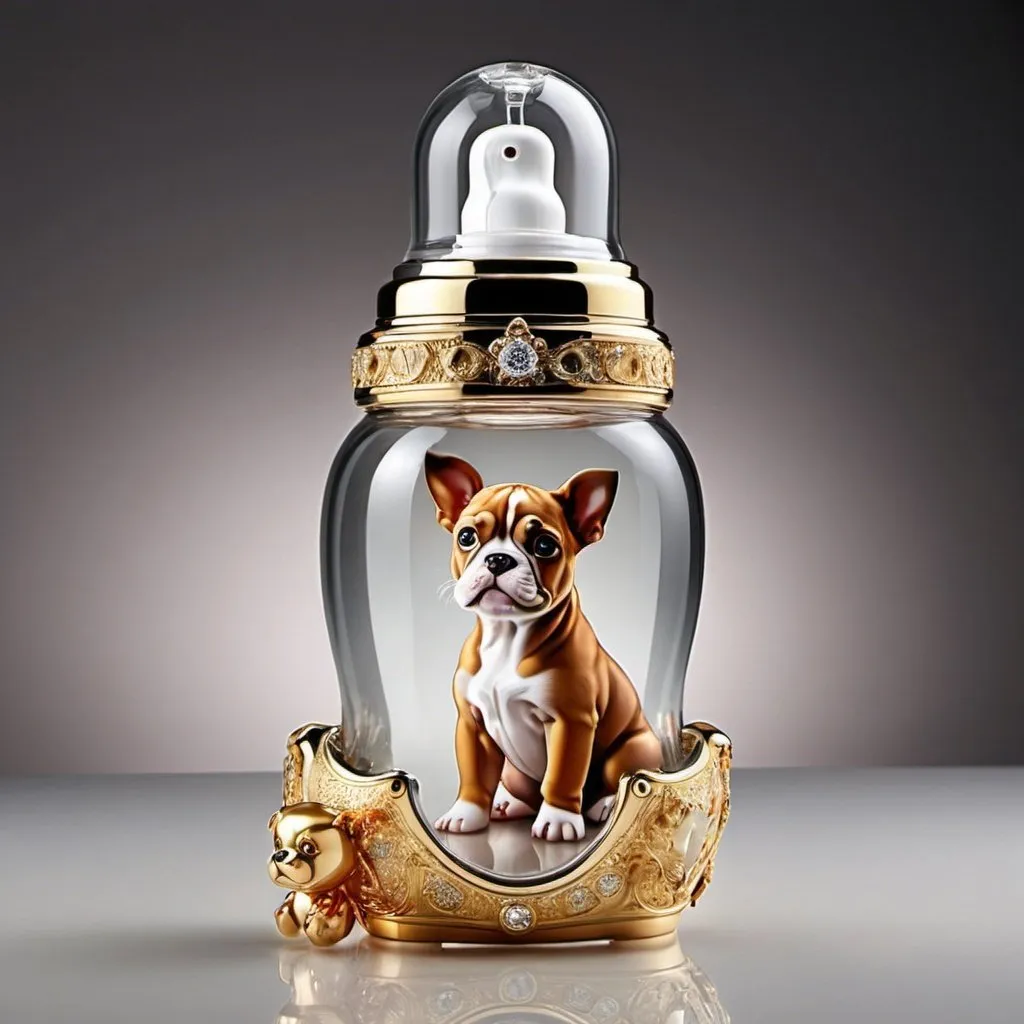 Prompt: the worlds most expensive baby bottle for a dog cartoonish
