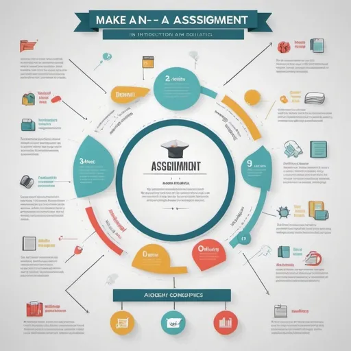 Prompt: 
Make an infographic, with these elements: How to make an assignment: Introduction, body, conclusions, bibliography, appendices