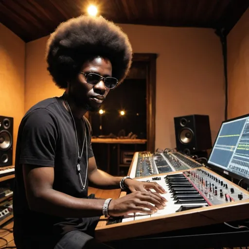 Prompt: afro house and organic house and electronic music in the studio