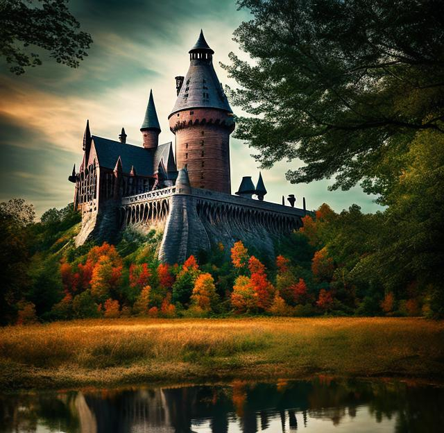 Prompt: Hogwart style school im Maryland, landscape, magical creature 