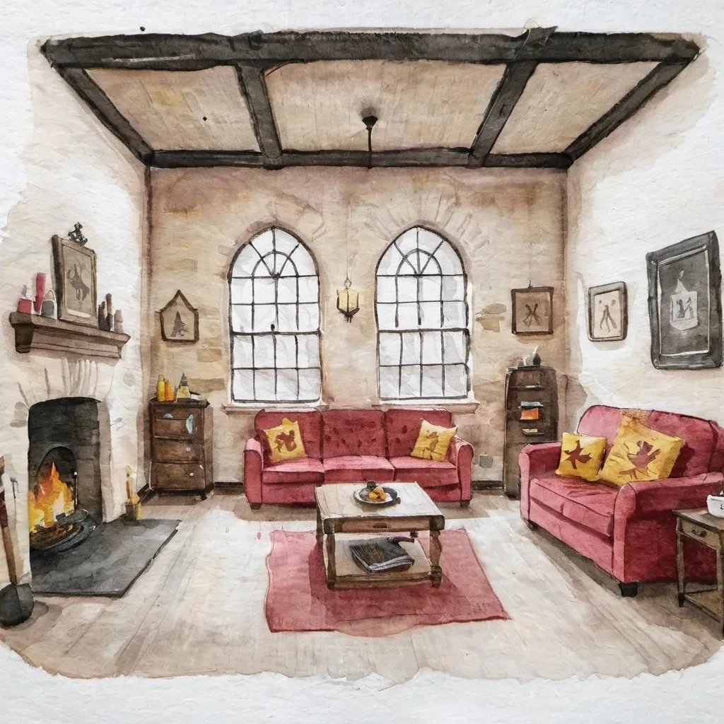 Prompt: gryffindor commonroom interior at hogwarts