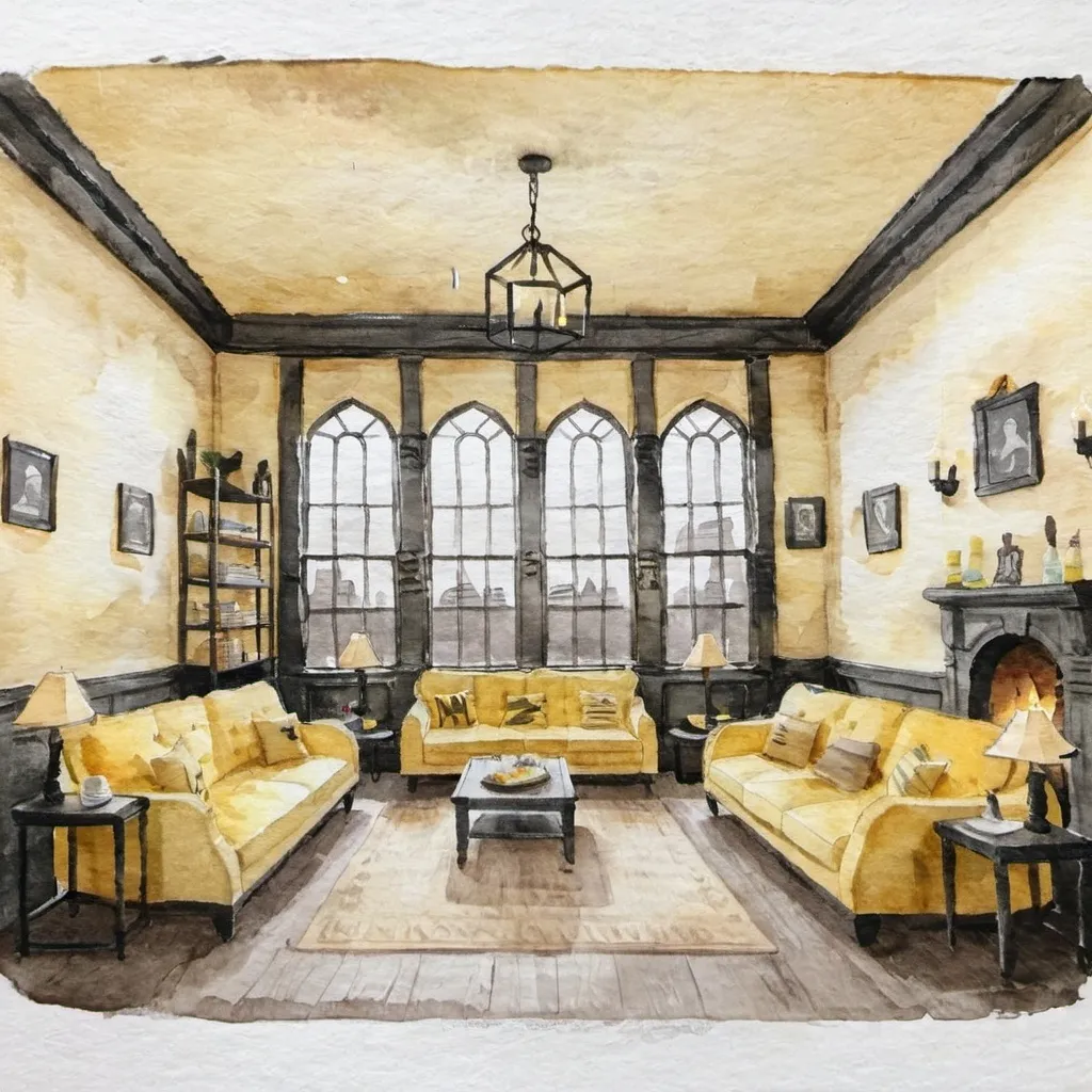 Prompt: hufflepuff commonroom interior at hogwarts