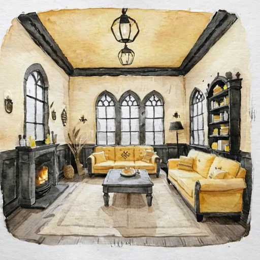 Prompt: hufflepuff commonroom interior at hogwarts