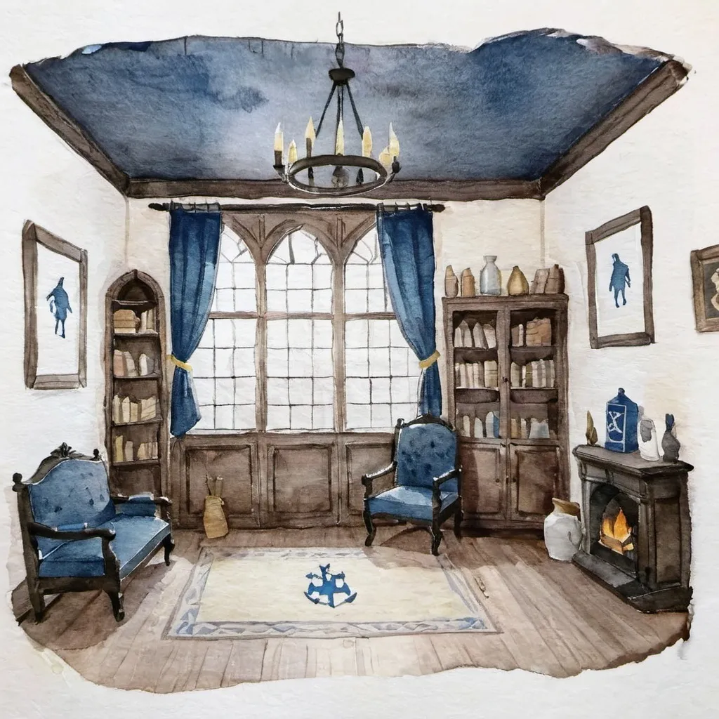 Prompt: ravenclaw commonroom interior at hogwarts with tudor style