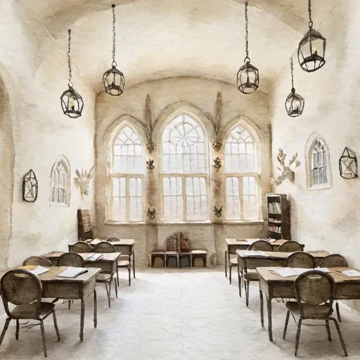 Prompt: care-of-magical-creatures classroom interior at hogwarts