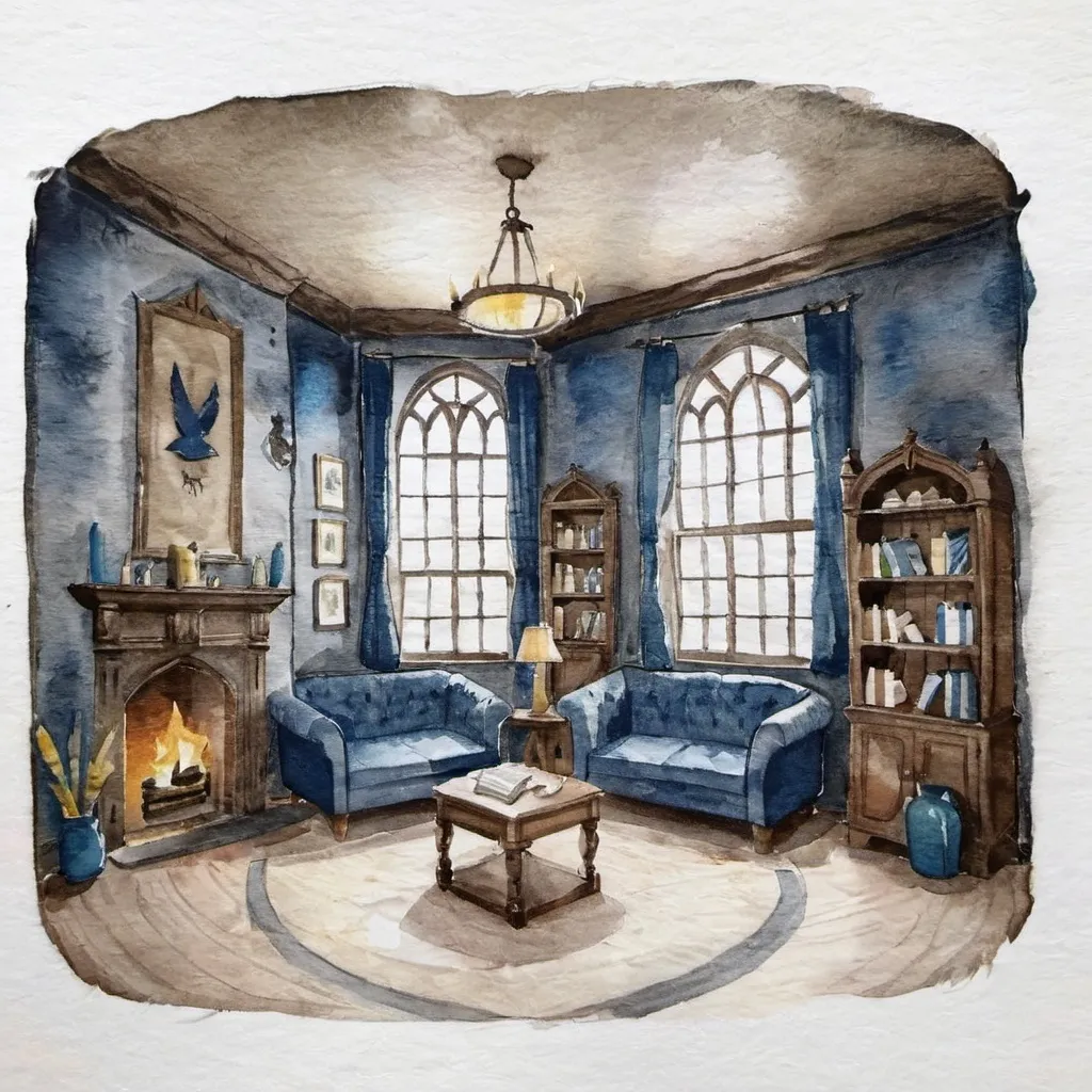 Prompt: ravenclaw commonroom interior at hogwarts with tudor style