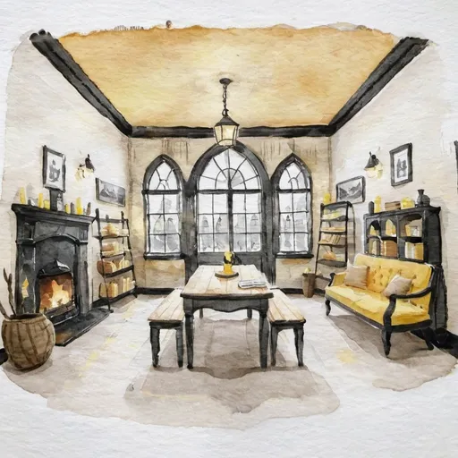 Prompt: hufflepuff commonroom interior at hogwarts