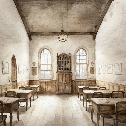 Prompt: hogwarts classroom interior