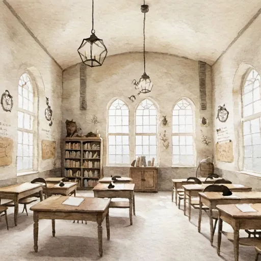 Prompt: care-of-magical-creatures classroom interior at hogwarts