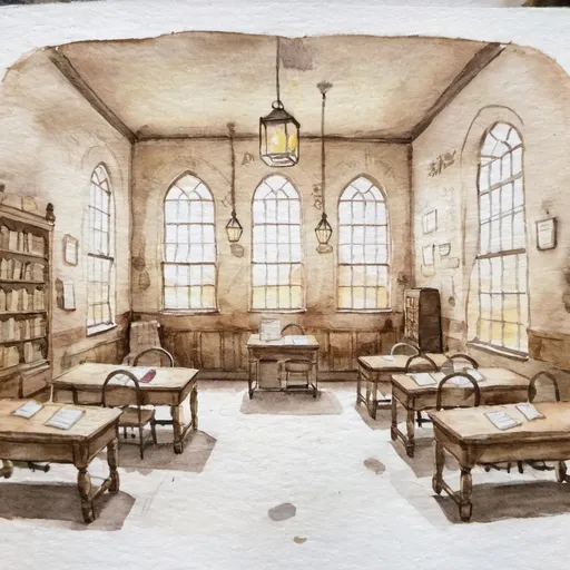 Prompt: muggle studies classroom interior at hogwarts