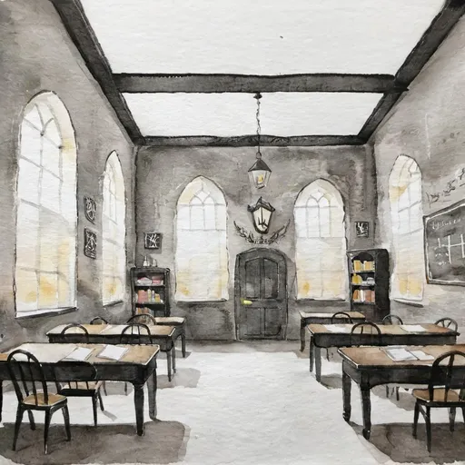 Prompt: Defense-against-the-dark-arts classroom interior at hogwarts