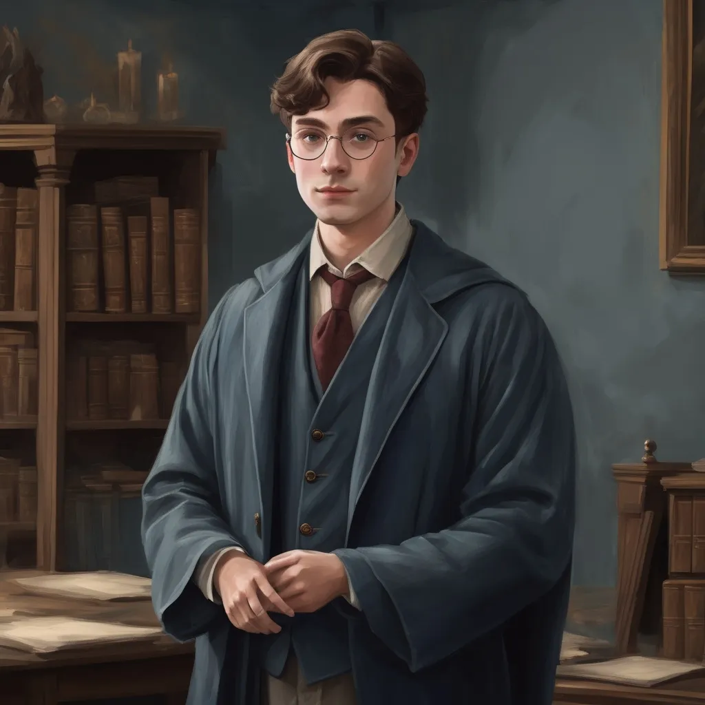 Prompt: young male Hogwarts professor in slate-blue no background in a painting style