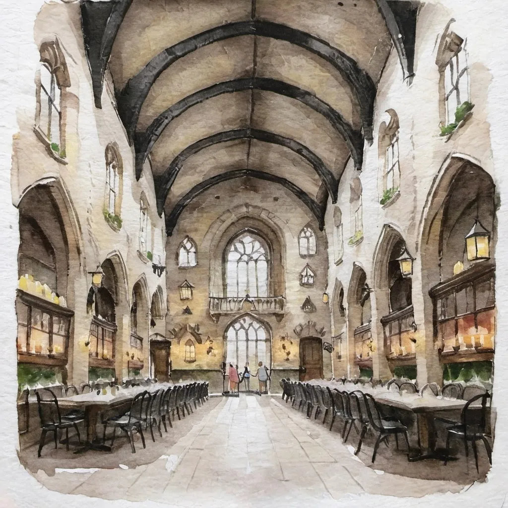 Prompt: the-great-hall restaurant interior at hogwarts