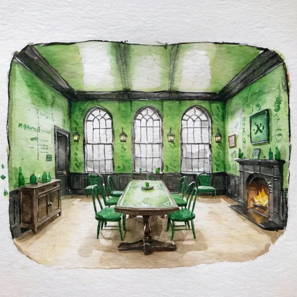 Prompt: slytherin commonroom interior at hogwarts