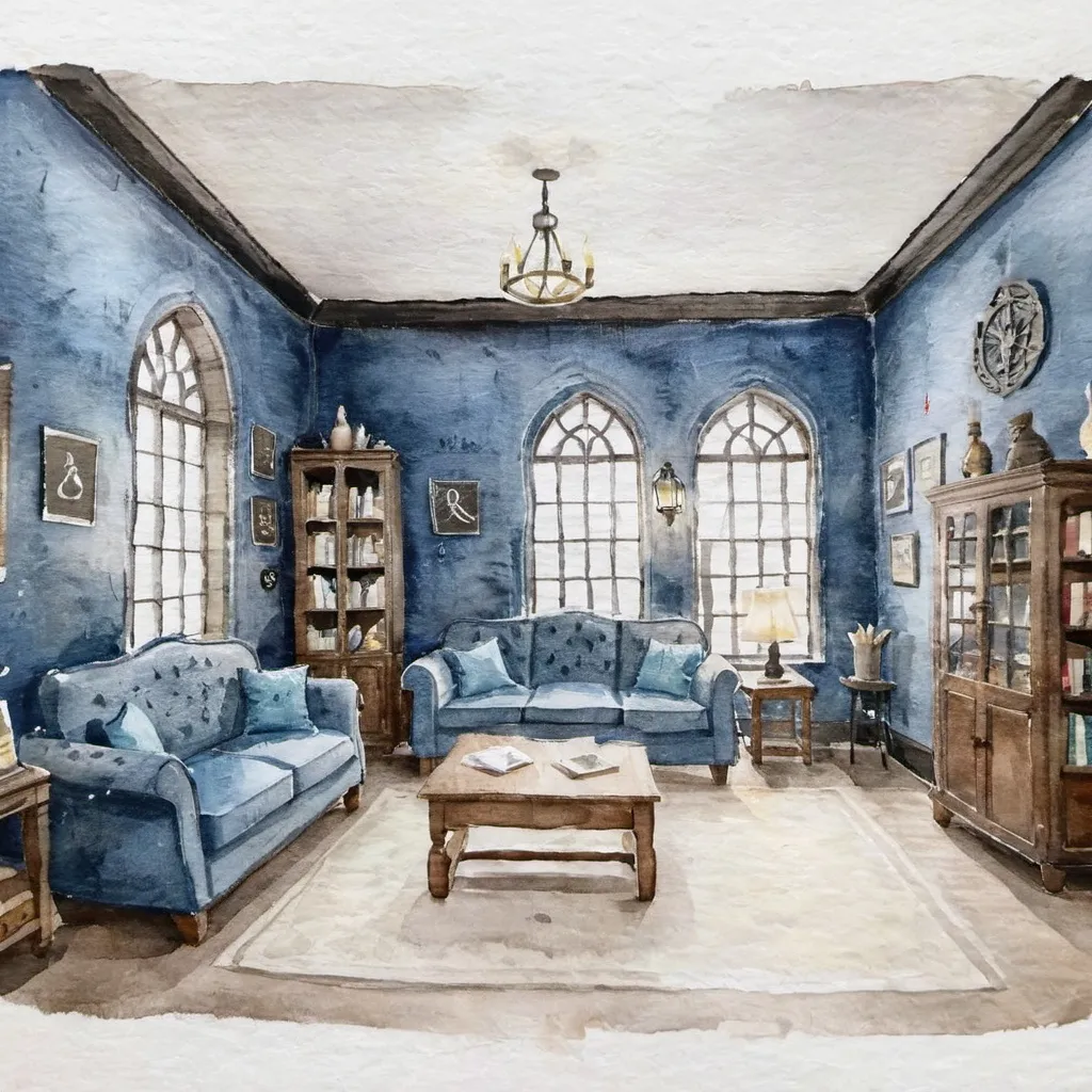 Prompt: ravenclaw commonroom interior at hogwarts with tudor style