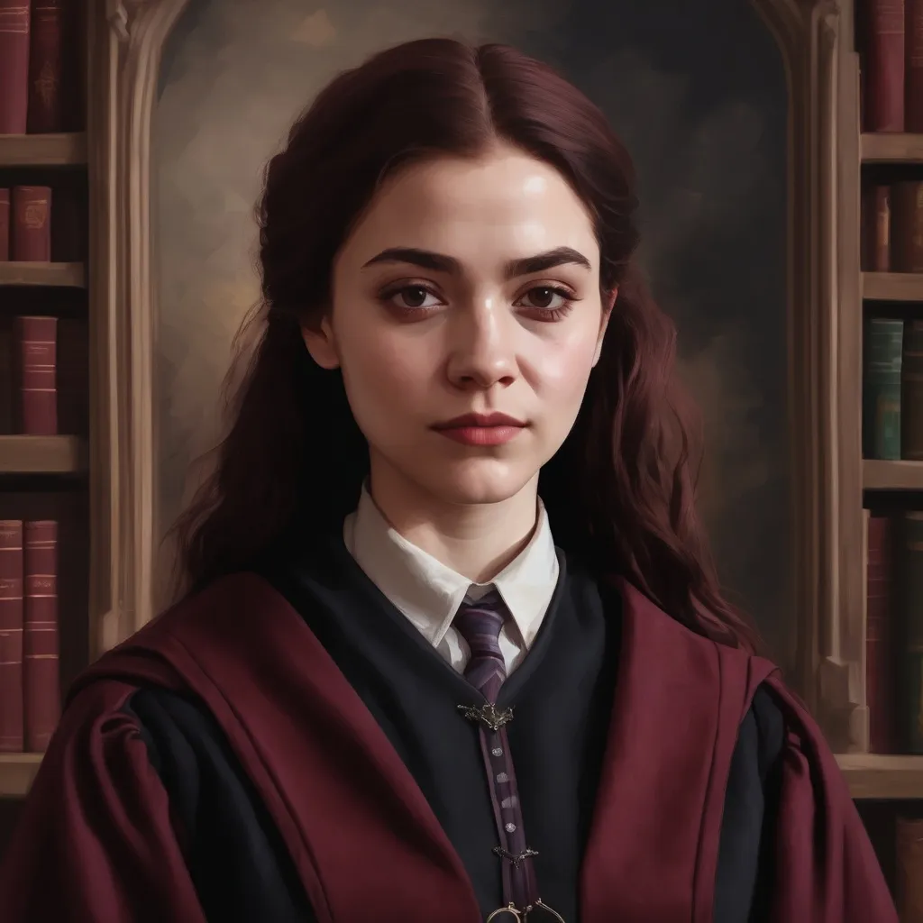 Prompt: young female Hogwarts professor in maroon no background in a painting style