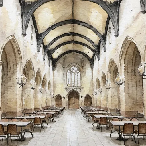 Prompt: the-great-hall cafeteria interior at hogwarts